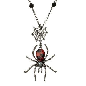 NEW Betsey Johnson Black & Red Rhinestone Spider Baby Spider Necklace